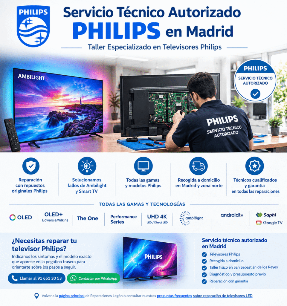 Reparación de televisores Philips fuera de garantía en Madrid