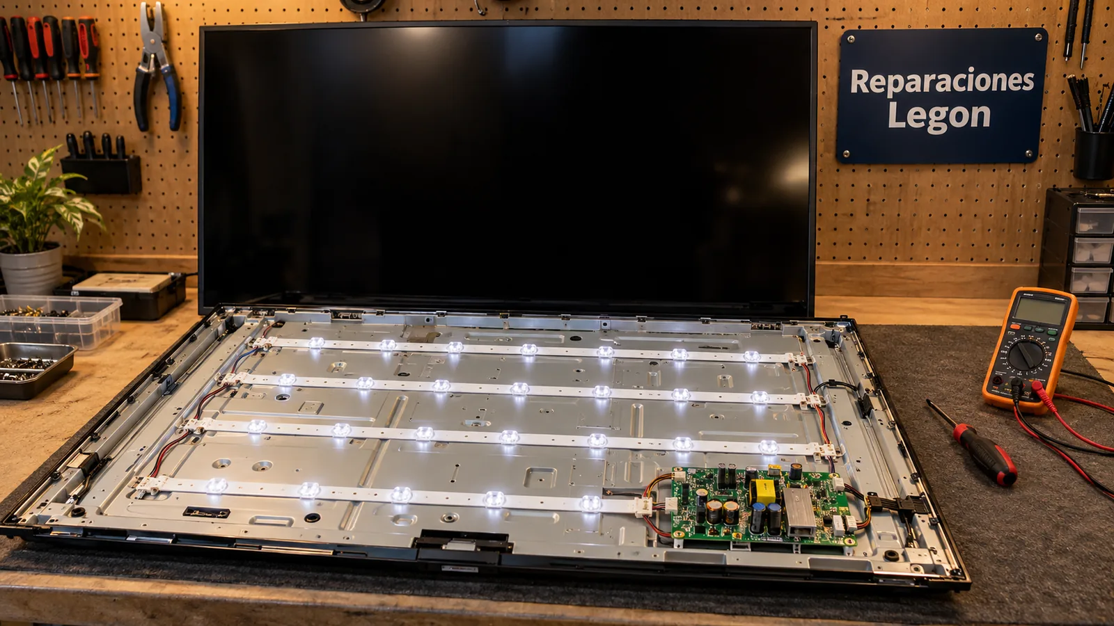 TV con pantalla negra pero se escucha, abierto en el taller - Reparaciones Legon San Sebastián de los Reyes
