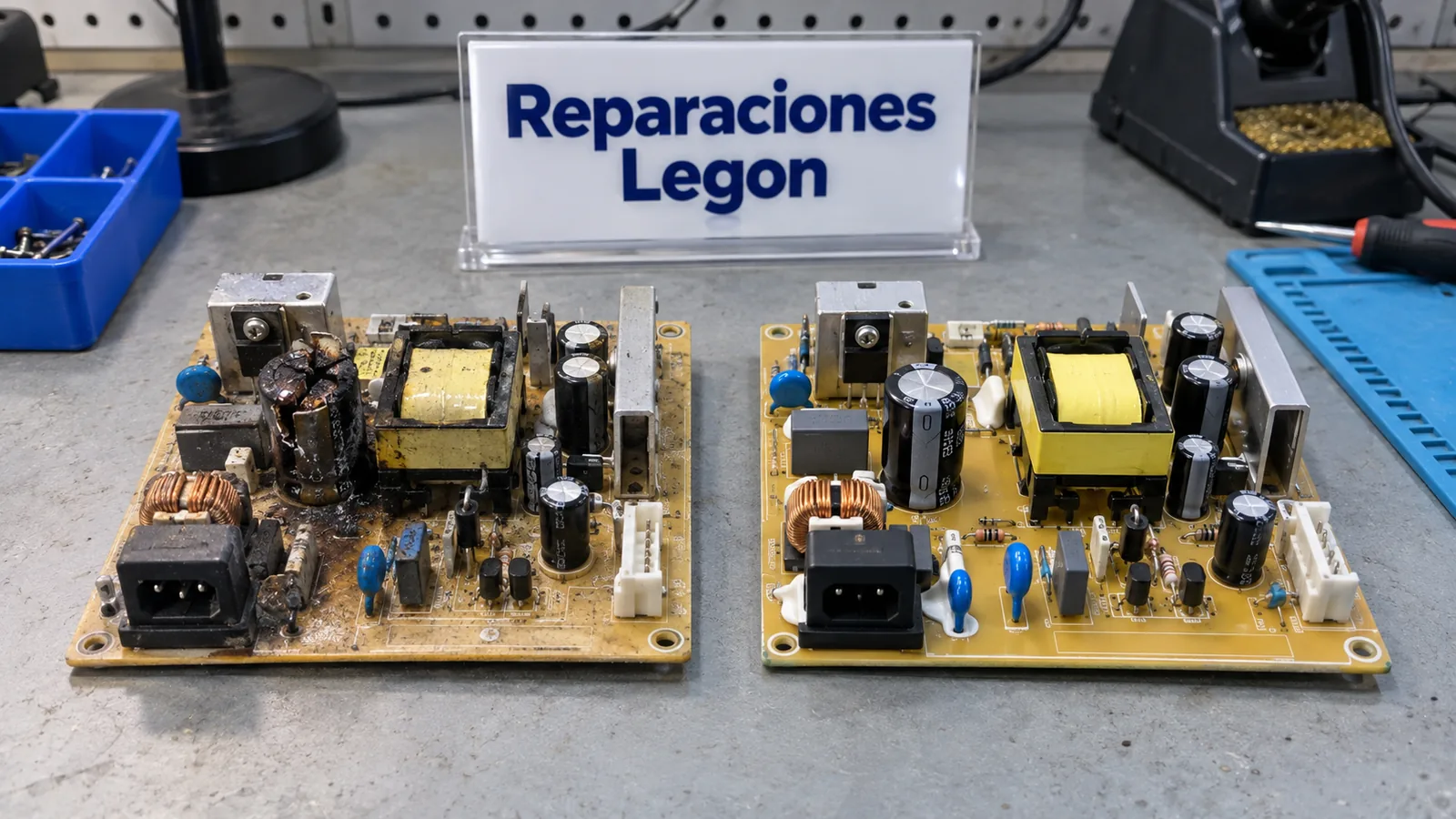 Fuente de alimentación de TV quemada junto a una nueva - Reparaciones Legon