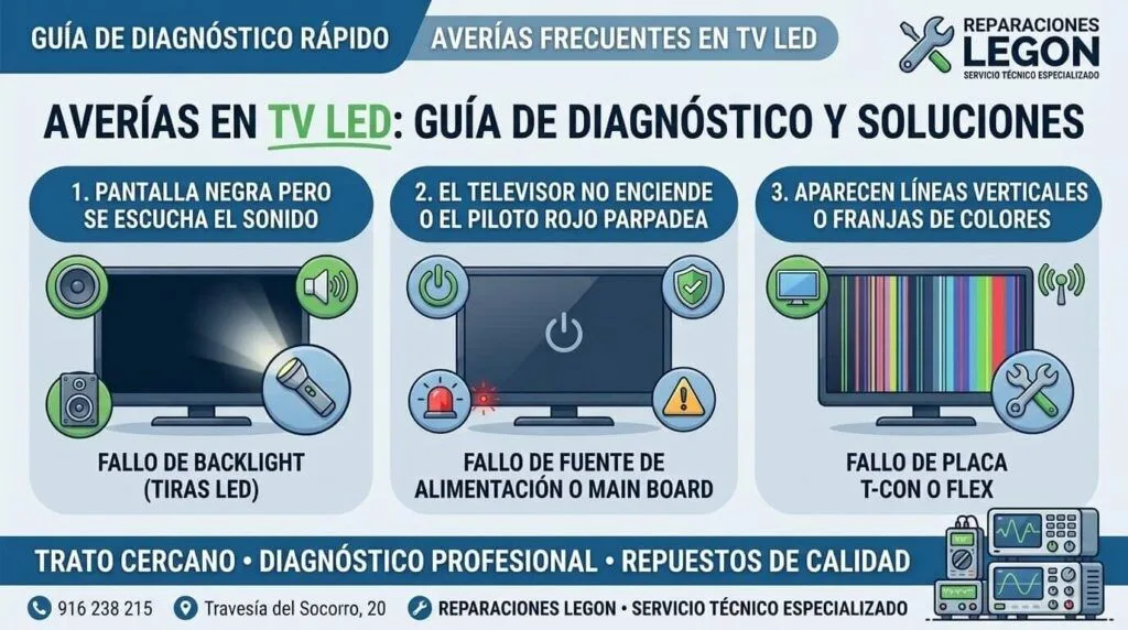 Guía de diagnóstico para reparación de televisores LED en San Sebastián de los Reyes, Alcobendas y Madrid Norte