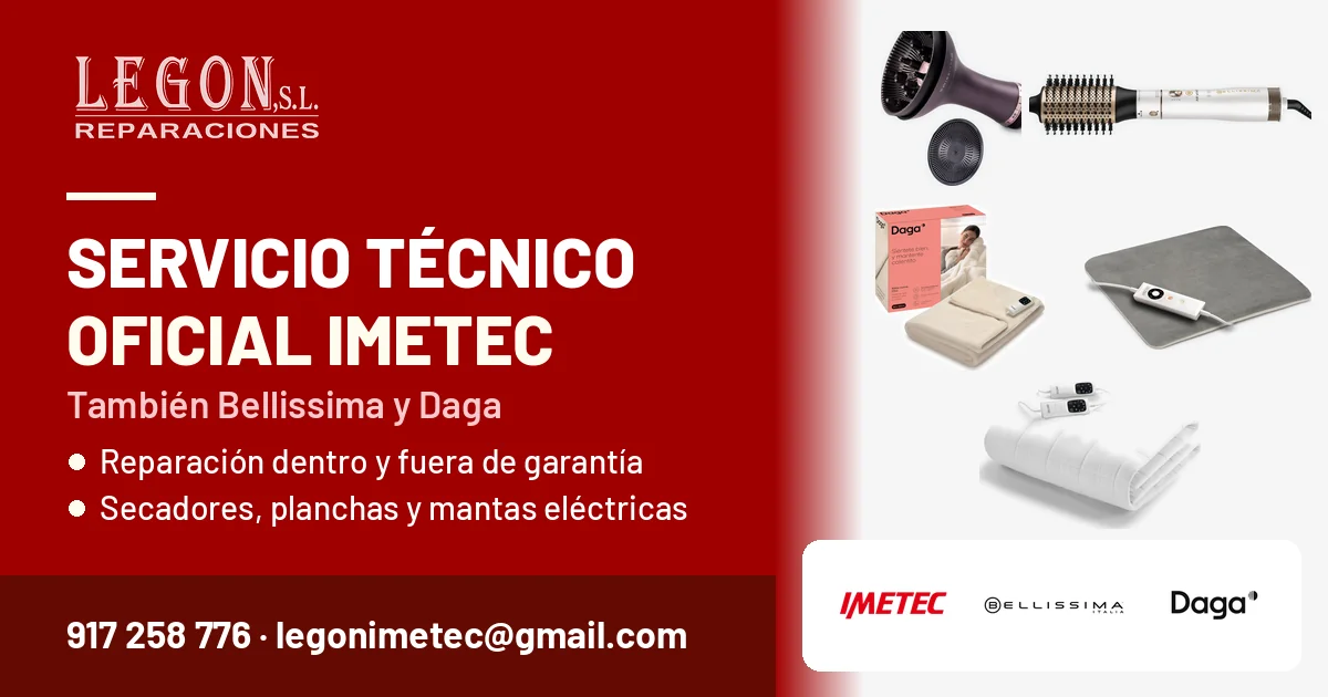 Servicio técnico oficial Imetec, Bellissima y Daga en San Sebastián de los Reyes